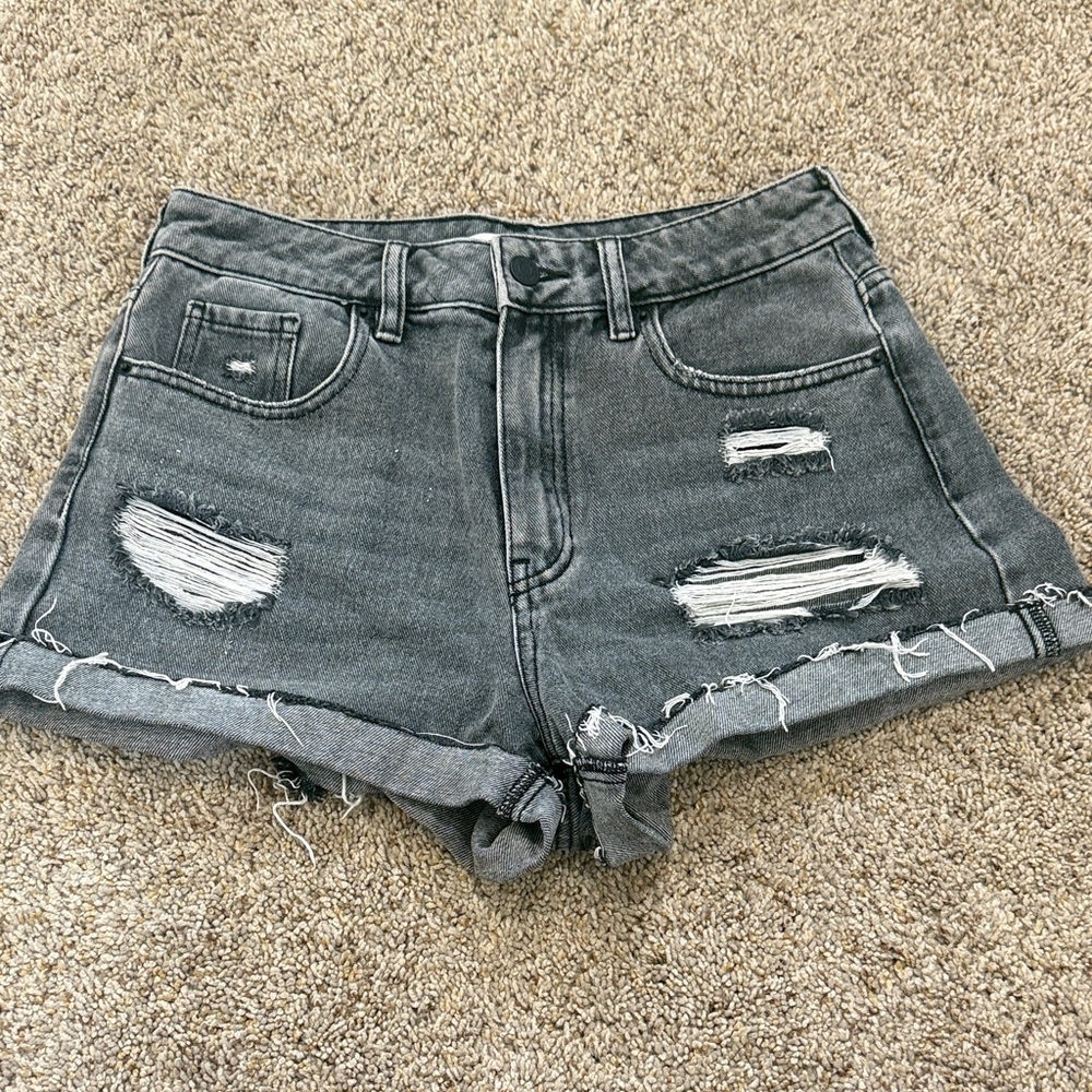 PacSun Women’s Charcoal Distressed Cuffed Jean Shorts Size 27